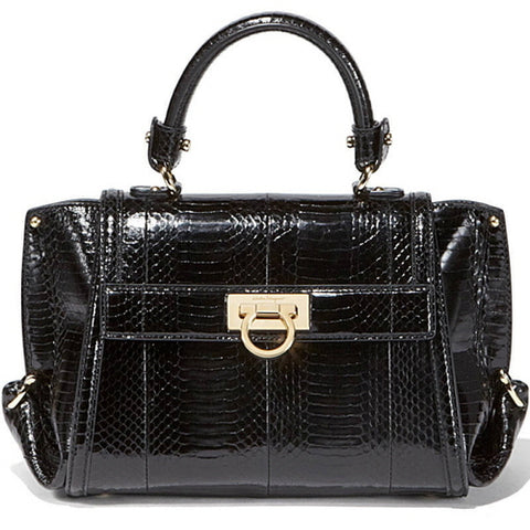 SALVATORE FERRAGAMO Small Sofia bag in python, Black ladies