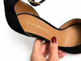 Emporio Armani Black Suede Ankle Strap Heels – Size EU 38 ladies