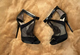 Jimmy Choo Black Mesh & Leather Bow Accent Peep Toe Bootie Heel Size 39.5 ladies