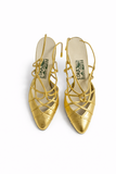 Salvatore Ferragamo Archives Limited Edition Leather Gold Slingback Heels size 38 ladies