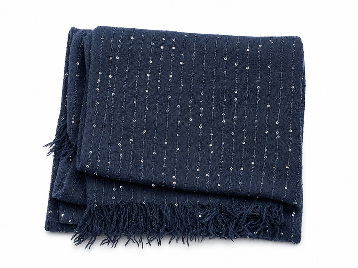 Ermanno Scervino Navy Blue Cashmere Sequin Scarf ladies