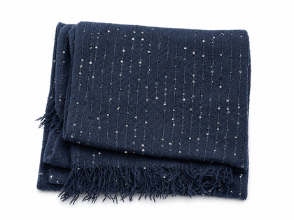 Ermanno Scervino Navy Blue Cashmere Sequin Scarf ladies