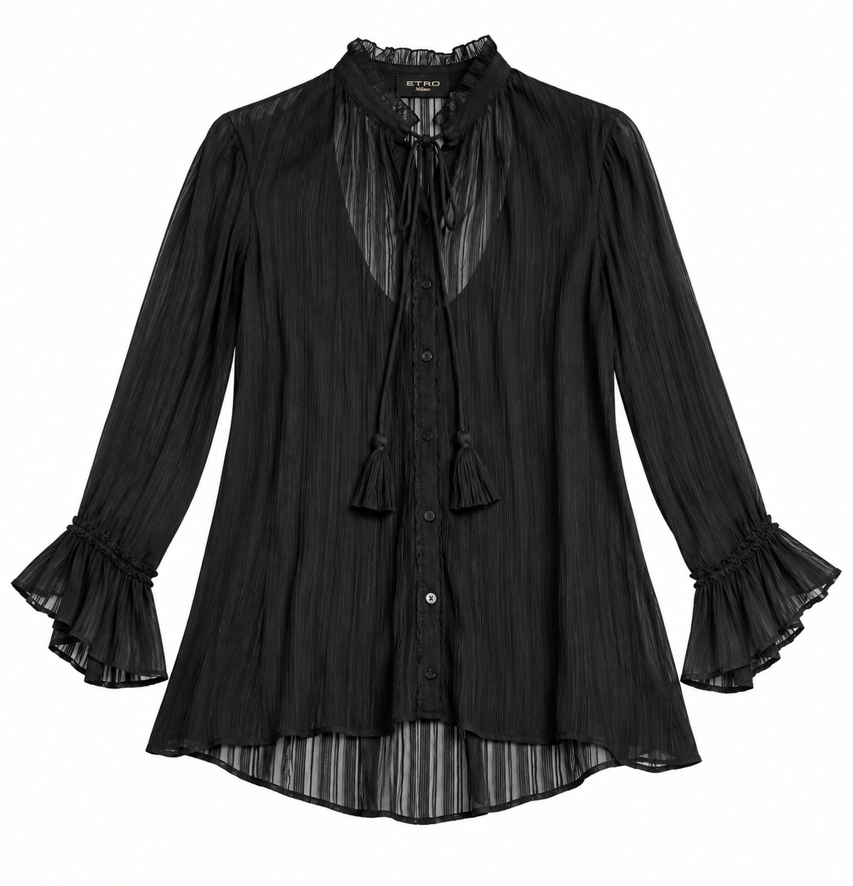 Etro Black Silk Sheer Blouse size I 38 XS ladies