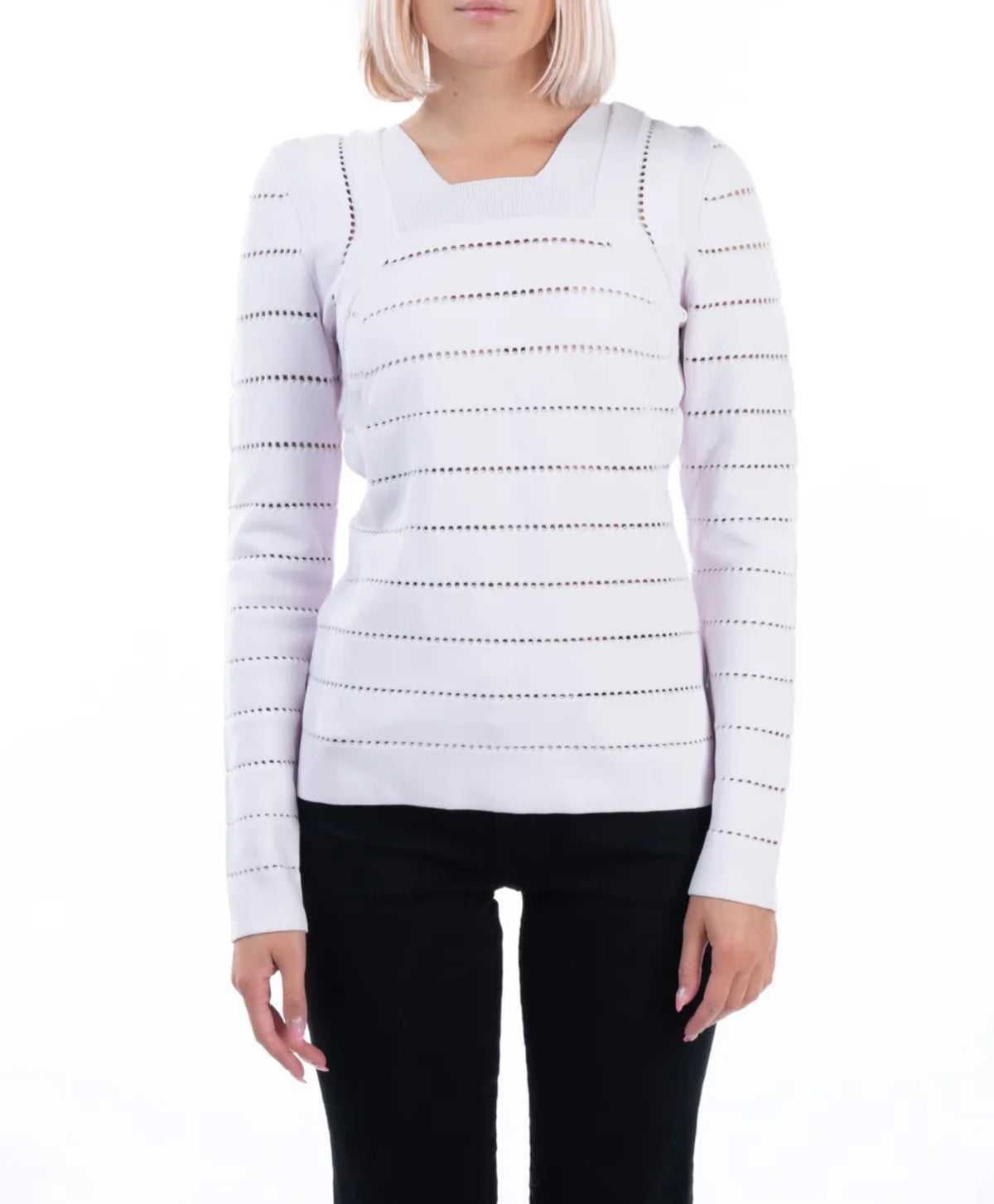 NARCISO RODRIGUEZ Jumper Size IT 42 Thin Knit Sheer Grid Stripes Top ladies