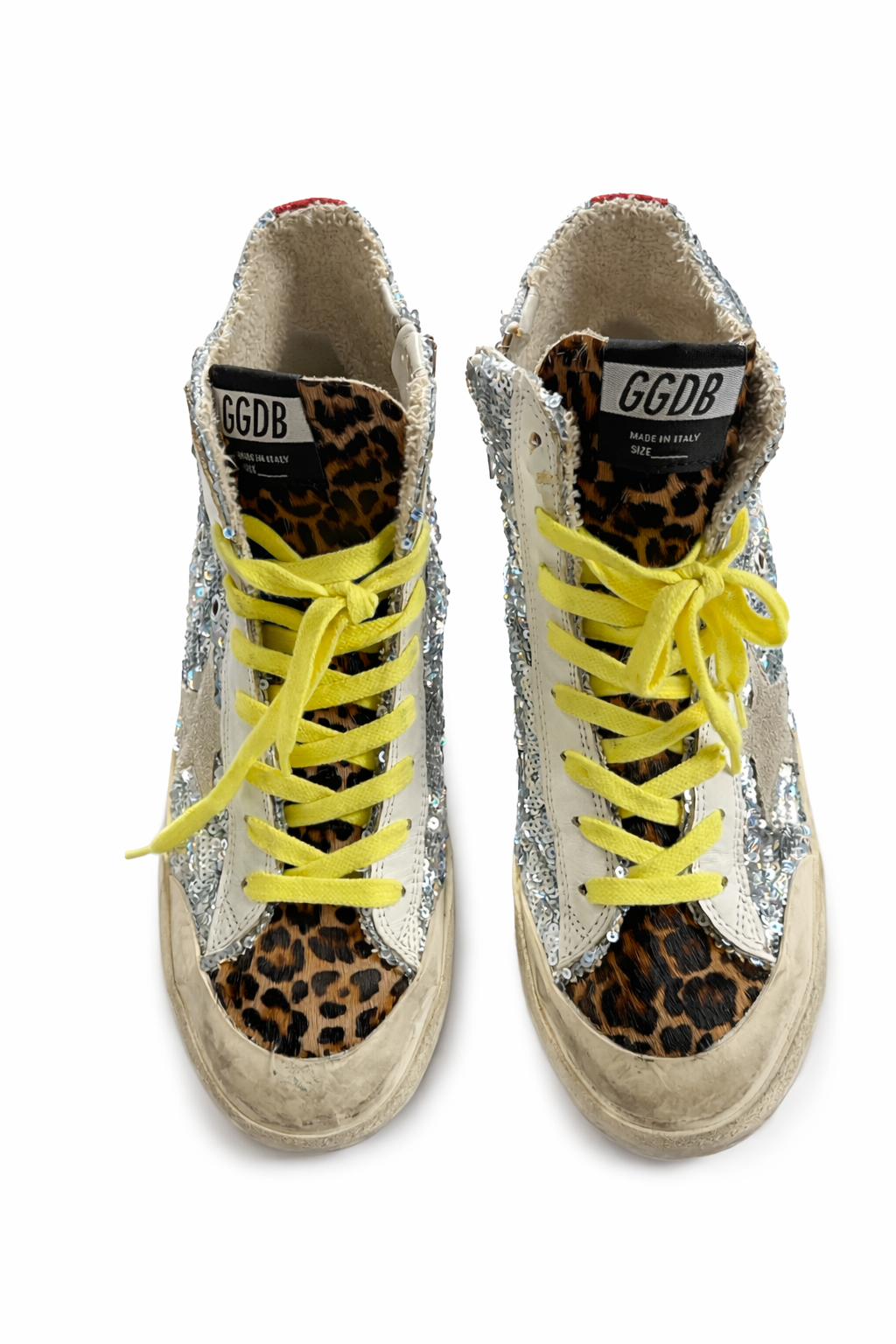 Golden Goose Francy Limited Calfskin Leopard Glitter High Trainers Sneakers size 39 ladies