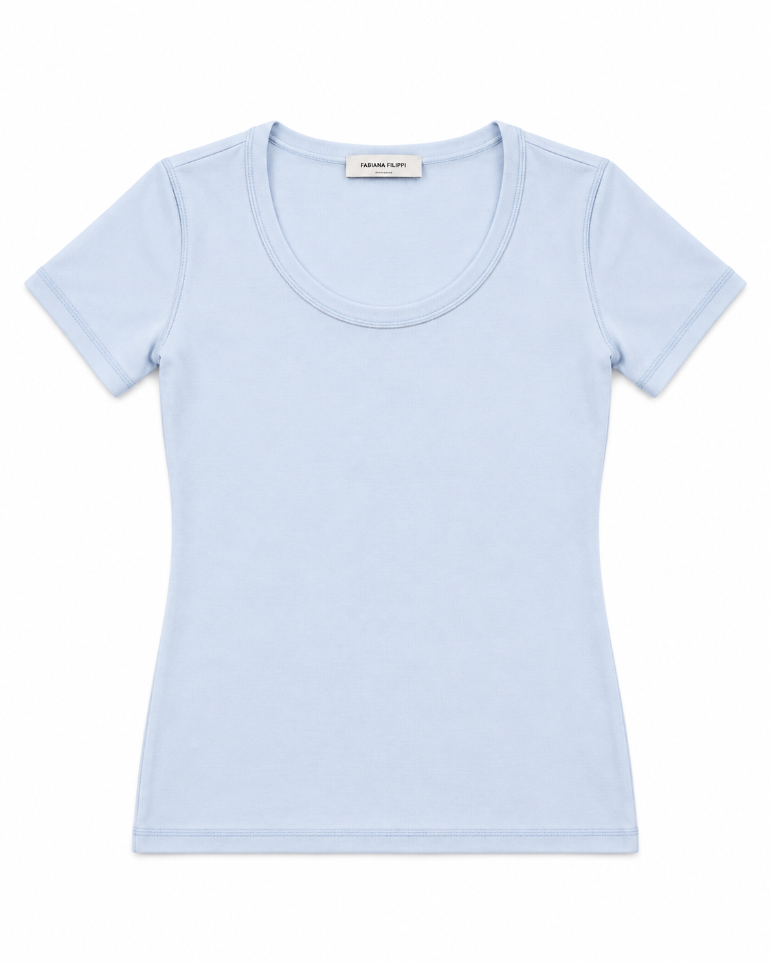 Fabiana Filippi Light Blue Cotton T-Shirt with Monili Trim Size I 40 UK 8 ladies