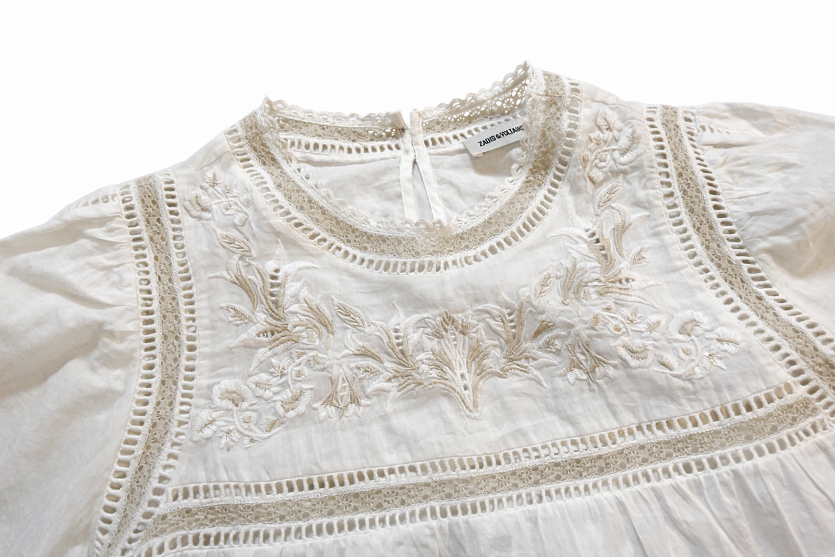 Zadig&Voltaire Temper Voile Embroidered Tunic Blouse Size M medium ladies