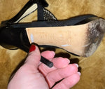 Jimmy Choo Black Mesh & Leather Bow Accent Peep Toe Bootie Heel Size 39.5 ladies