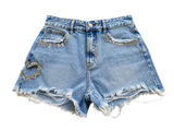 O mai now or never denim shorts crystals embellished Size L large ladies