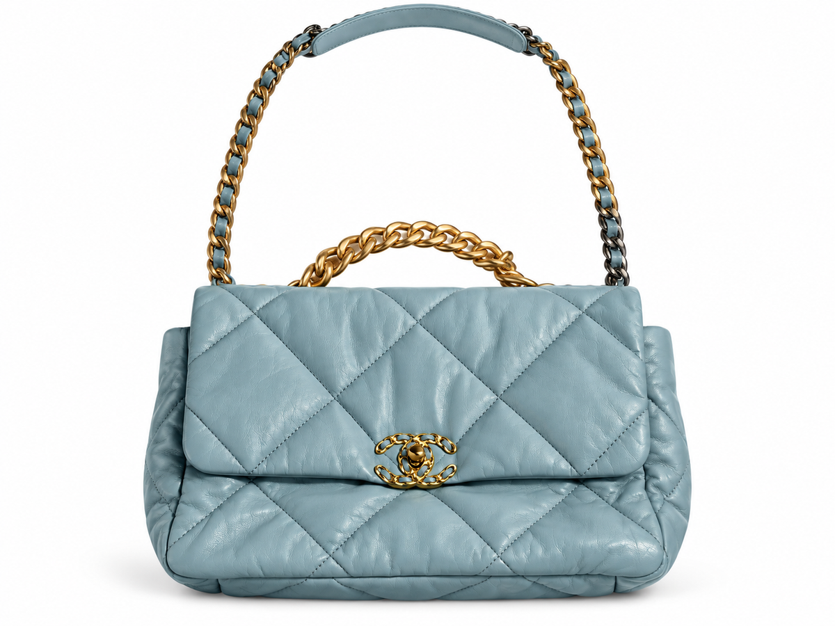 Chanel 19 Medium Quilted Lambskin Leather Flap Bag – Dusty Teal Blue ladies