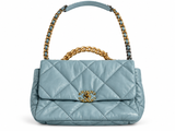Chanel 19 Medium Quilted Lambskin Leather Flap Bag – Dusty Teal Blue ladies