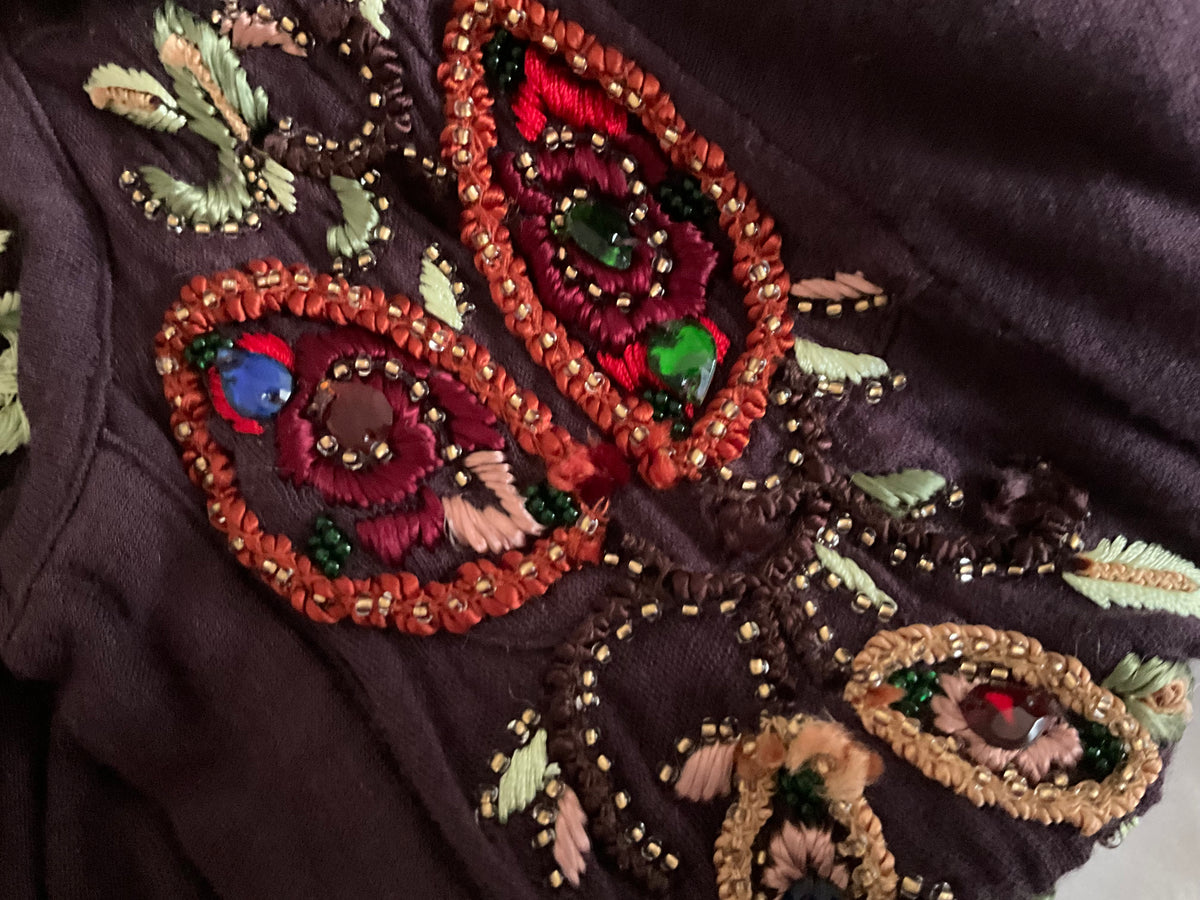 Etro Plum Embroidered Beaded Embellished Top Size S small ladies
