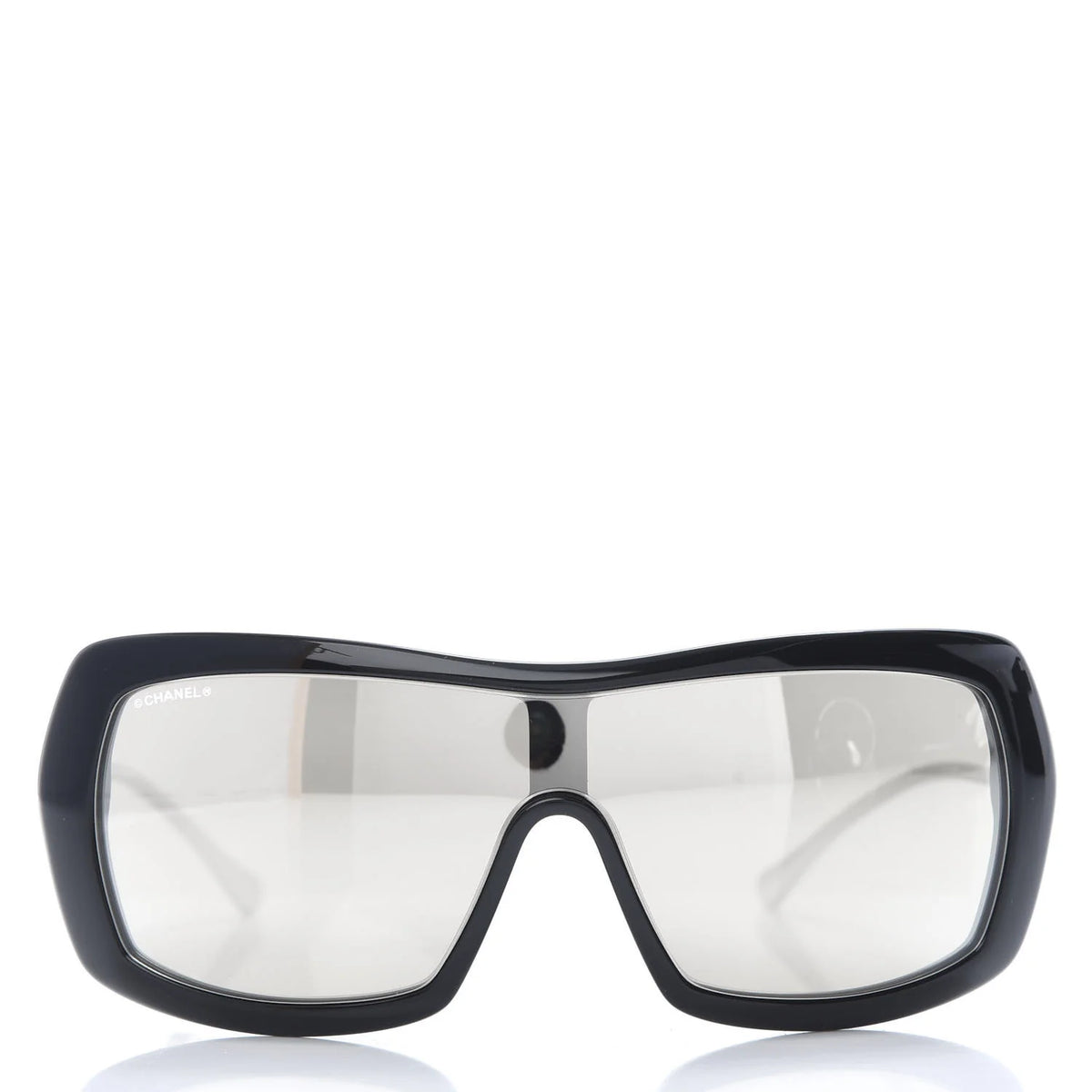 Chanel Acetate Silver Metal Shield Sunglasses 71336 Black ladies