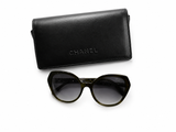 CHANEL Green Plastic Faceted Frame Crystal Arms Sunglasses - 5375 ladies