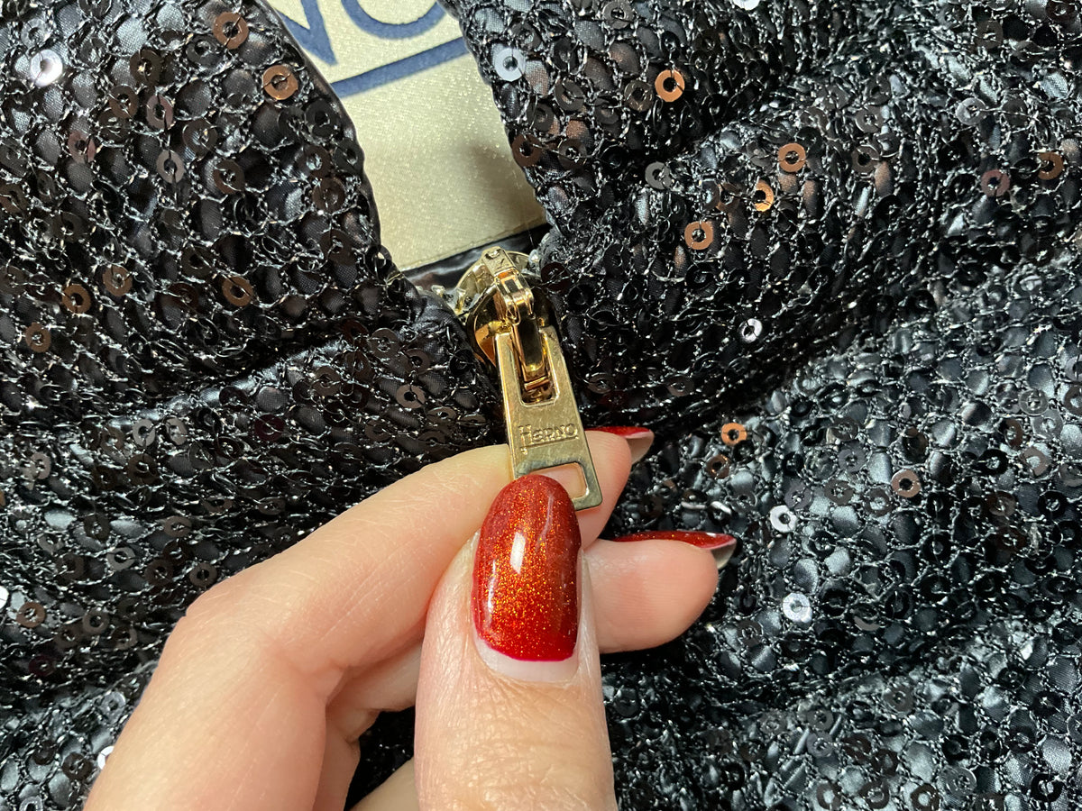 HERNO Sequin Short-Sleeve Down Feather Puffer Jacket Size I 42 ladies