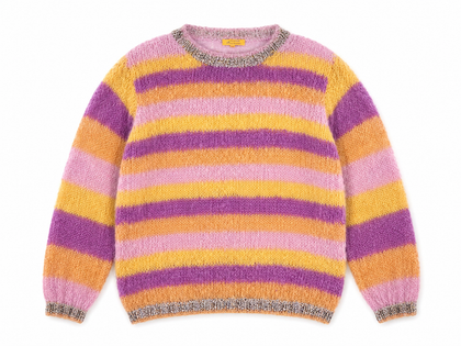 Rose Carmine Handmade Striped Mohair Pullover – Size 1 ladies