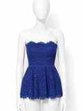Valentino Garavani Royal Blue Scalloped Lace Strapless Peplum Top – Size 6 ladies