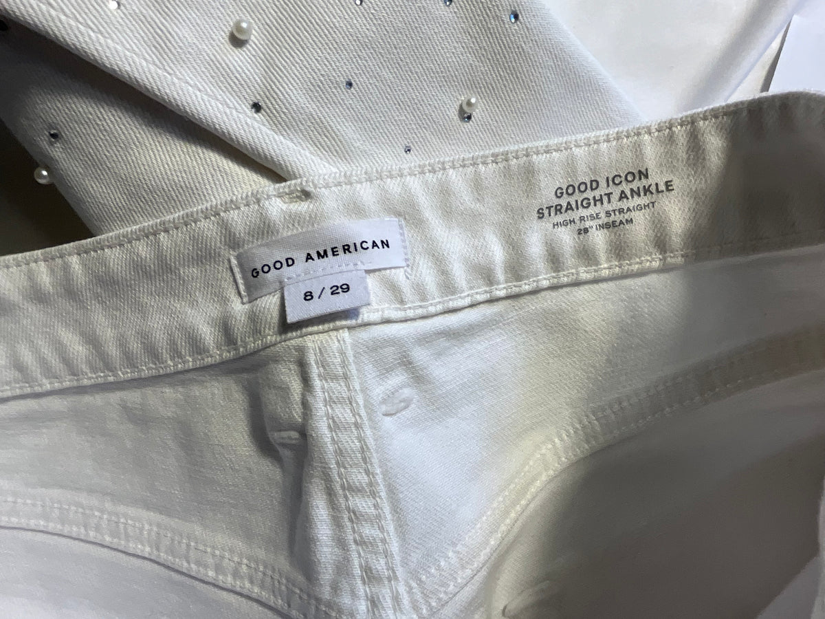 Good American Good Icon Straight Pears & Crystals Embellished Jeans