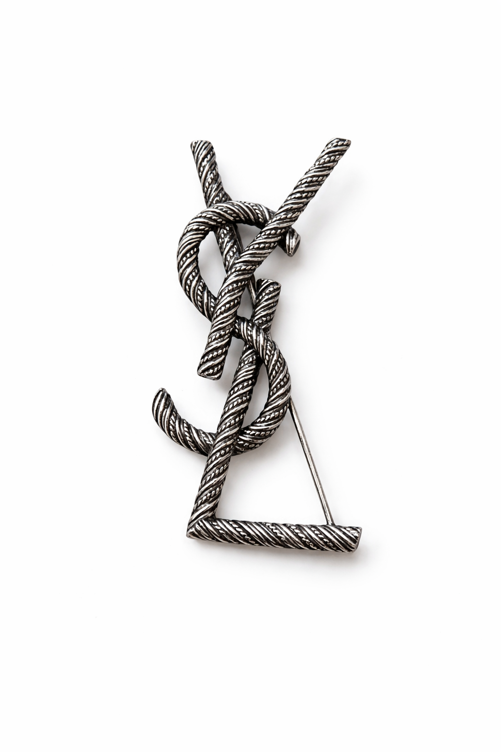 Saint Laurent YSL INTERLACED ROPE BROOCH SILVER ladies