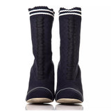 FENDI Stretch Fabric Openwork Rockoko 105mm Sock Boots Navy Blue Size 40 ladies