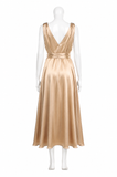 Brunello Cucinelli Champagne Silk Monili Belted Long Dress Size L large ladies