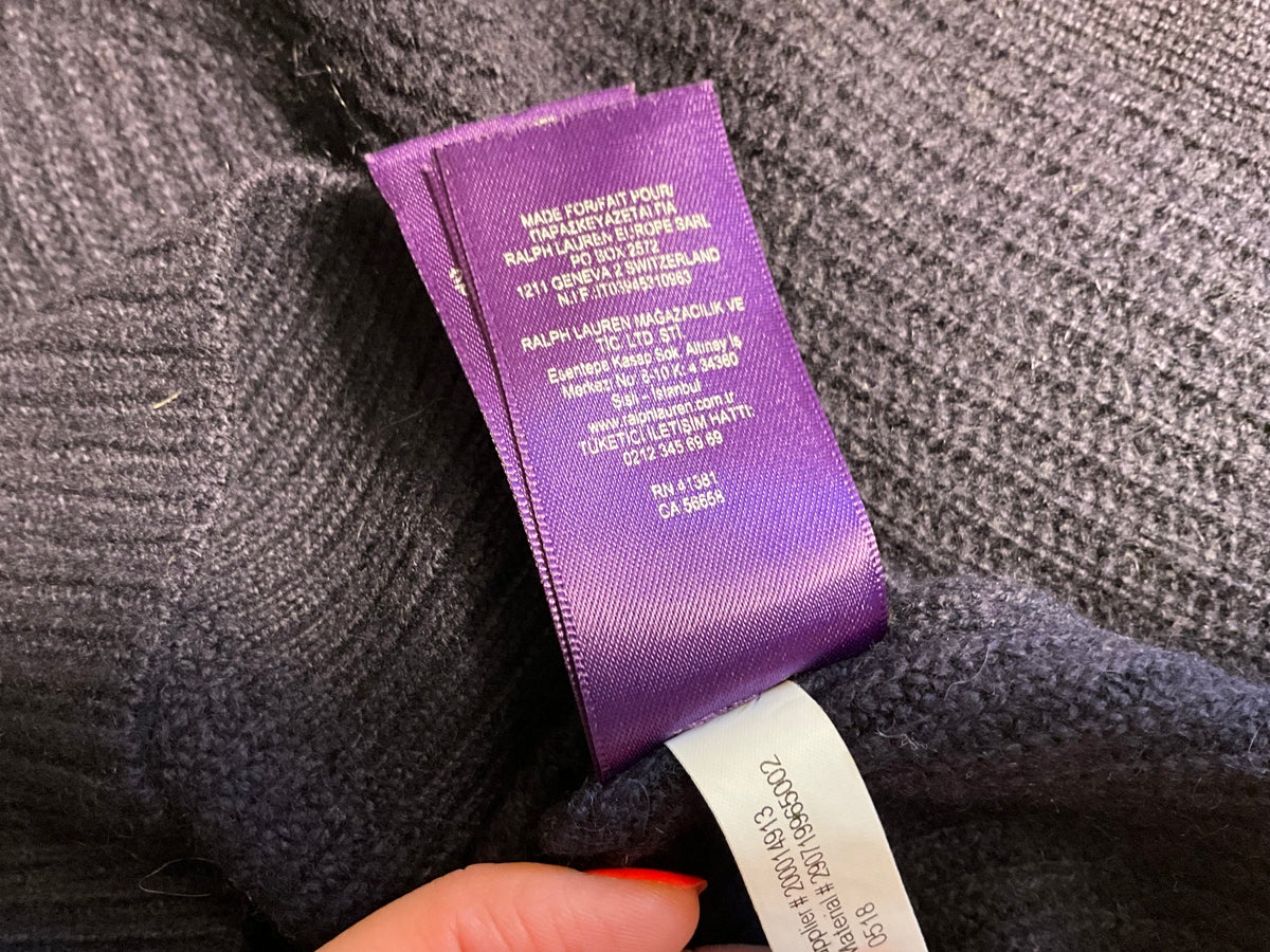 Ralph Lauren Purple Label Navy Blue Cashmere Turtleneck Jumper with Gold Buttons – Size M ladies