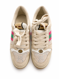 Gucci Calfskin Lame GG Monogram Web Womens Screener Sneakers Size 39 ladies