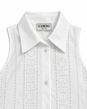 Iceberg White Broderie Anglaise Sleeveless Midi Dress – Size 40 ladies