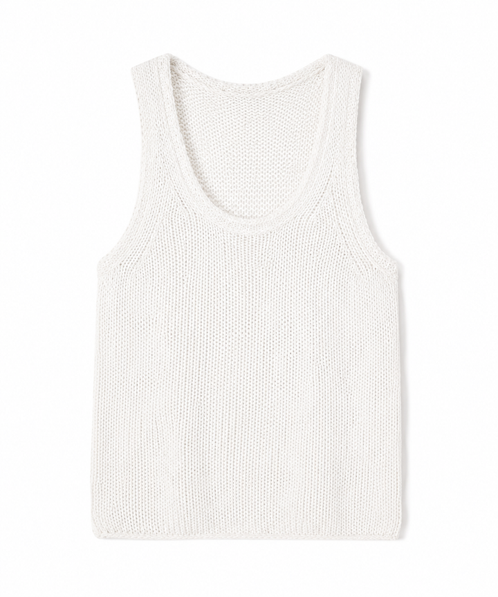 James Perse White Cotton & Linen-Blend Knitted Tank Top size 2 ladies