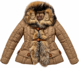 Moncler Brown Camel Fur Trim Down Puffer Jacket Coat Size 0 ladies