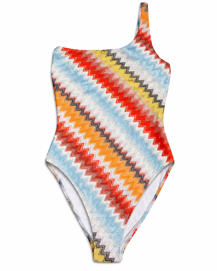 Missoni Multicolour Zigzag One-Shoulder Swimsuit – Size 42 ladies