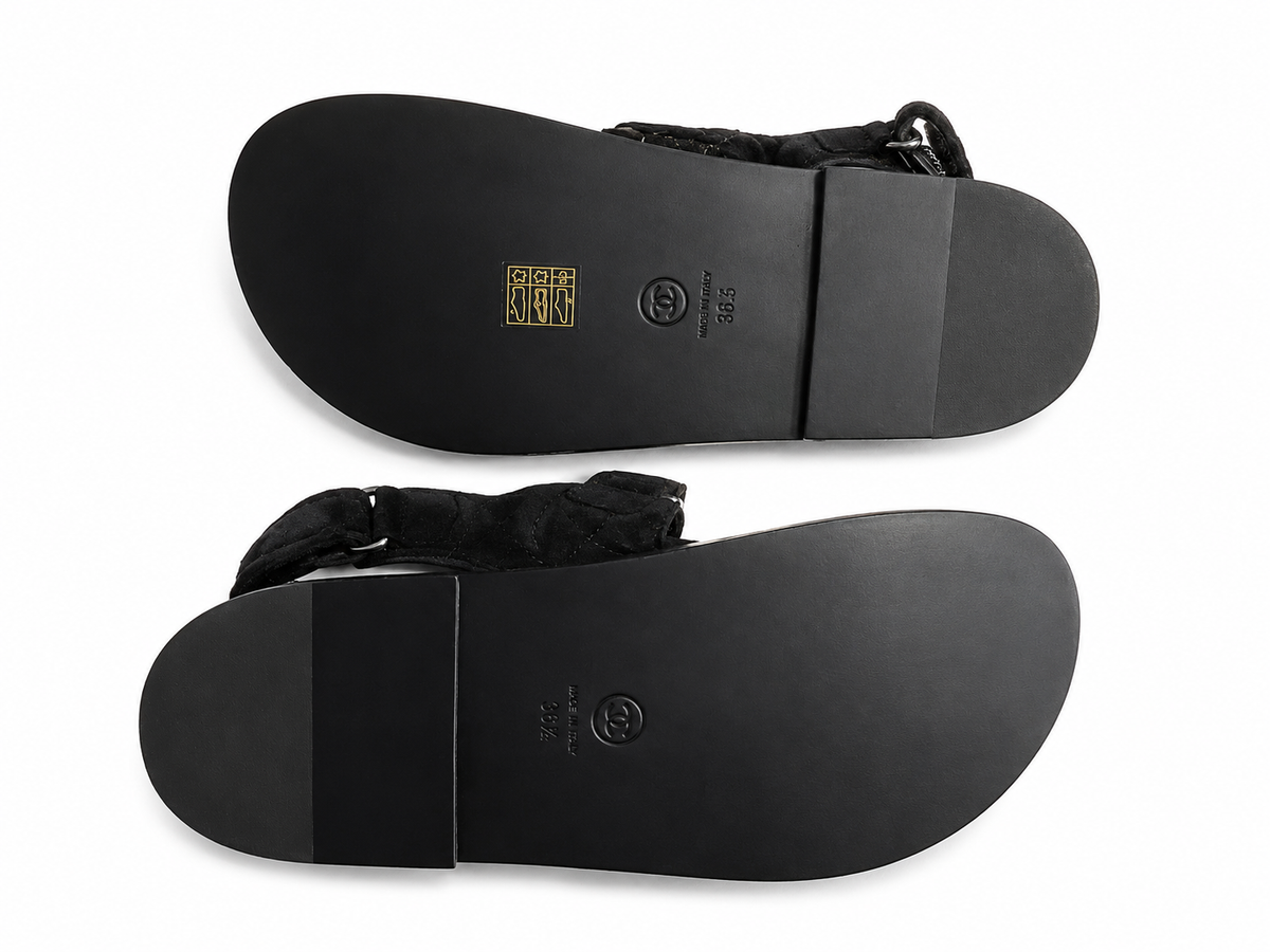 Chanel Suede Leather Dad Sandals in Black Size 38 1/2 UK 5.5 US 8.5 ladies