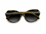 CHANEL Green Plastic Faceted Frame Crystal Arms Sunglasses - 5375 ladies