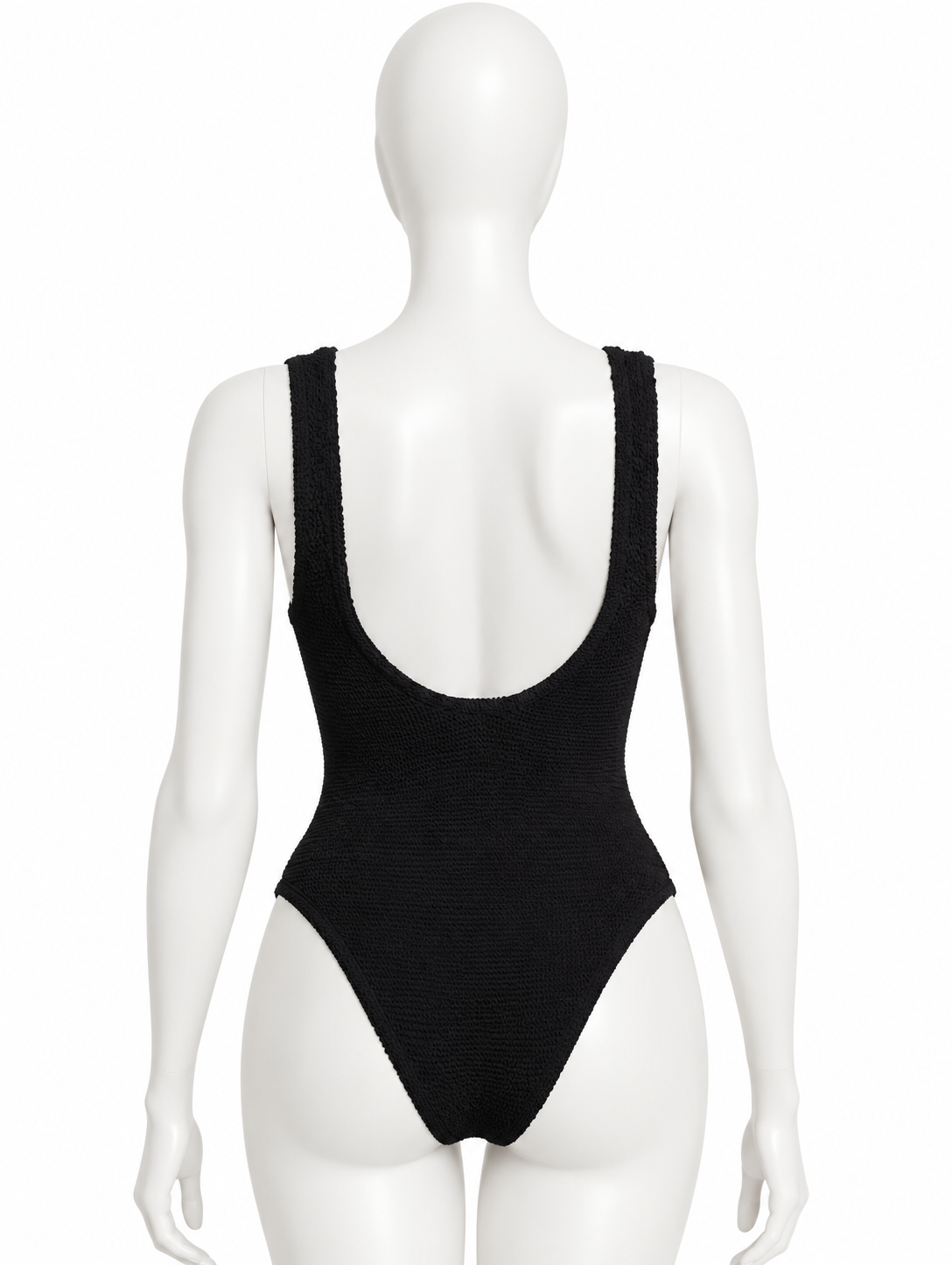 Hunza G Celine Plunge Black Textured One-Piece Swimsuit – One Size ladies