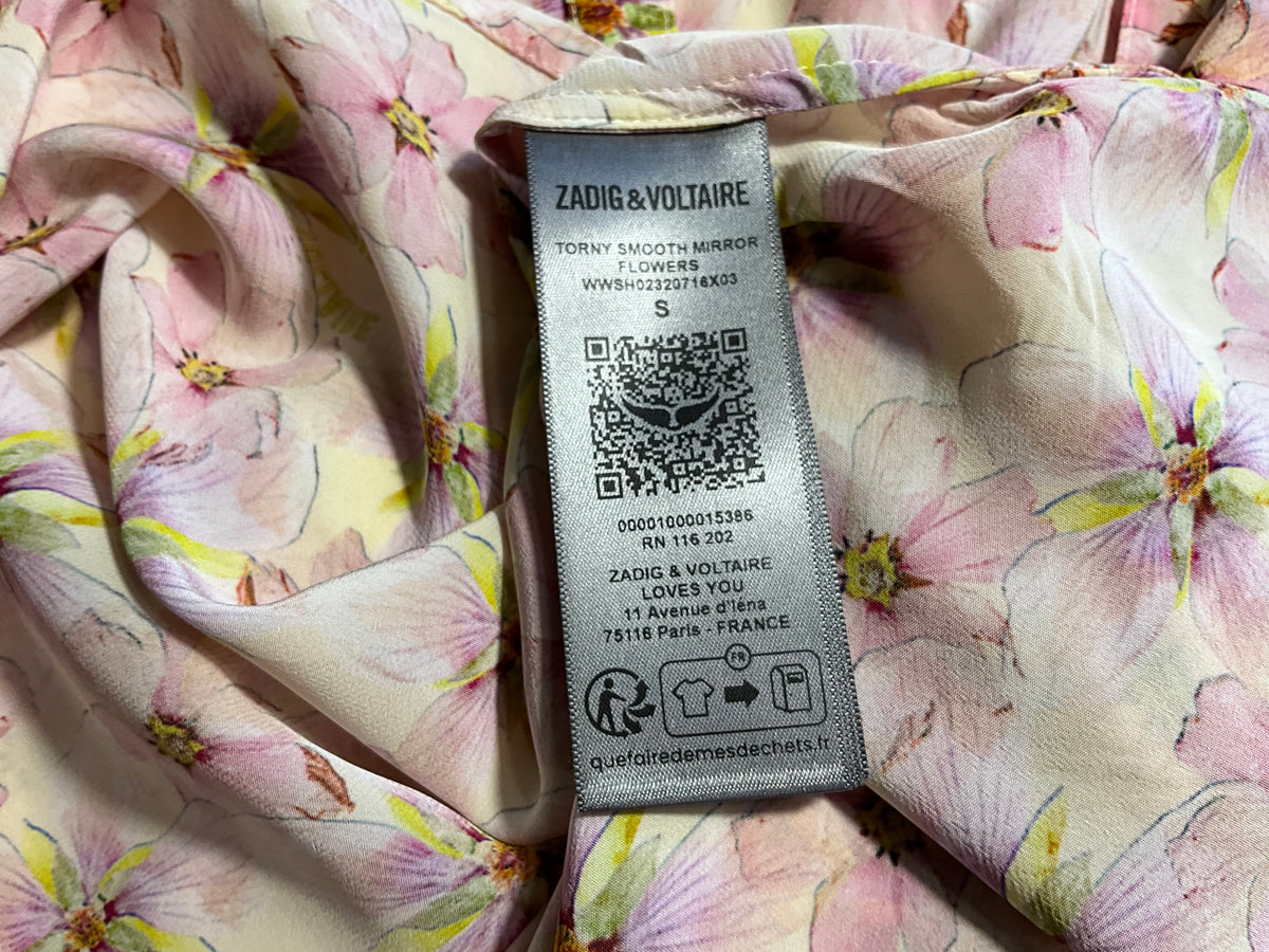 Zadig & Voltaire Torny Floral Print V-Neck Blouse Tunic Size S ladies
