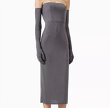 Alex Perry Strapless Midi Dress in Crystal Jersey with gloves Size UK 10 ladies