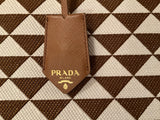 Prada Jacquard Saffiano Triangolo Symbole Embroidered Large Tote Bag in Brown Tobacco ladies