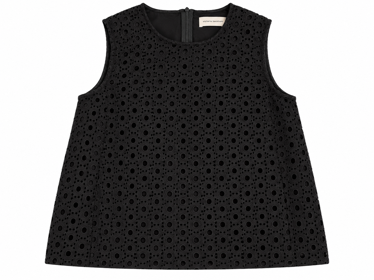 Victoria Beckham Jeans Black Broderie Anglaise Sleeveless Top – UK 8 / US 4 / IT 40 ladies