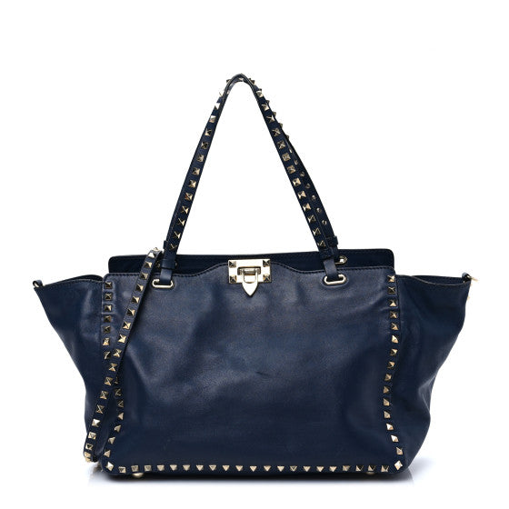 VALENTINO Garavani Vitello Medium Rockstud Tote Marine Blue Bag Handbag ladies