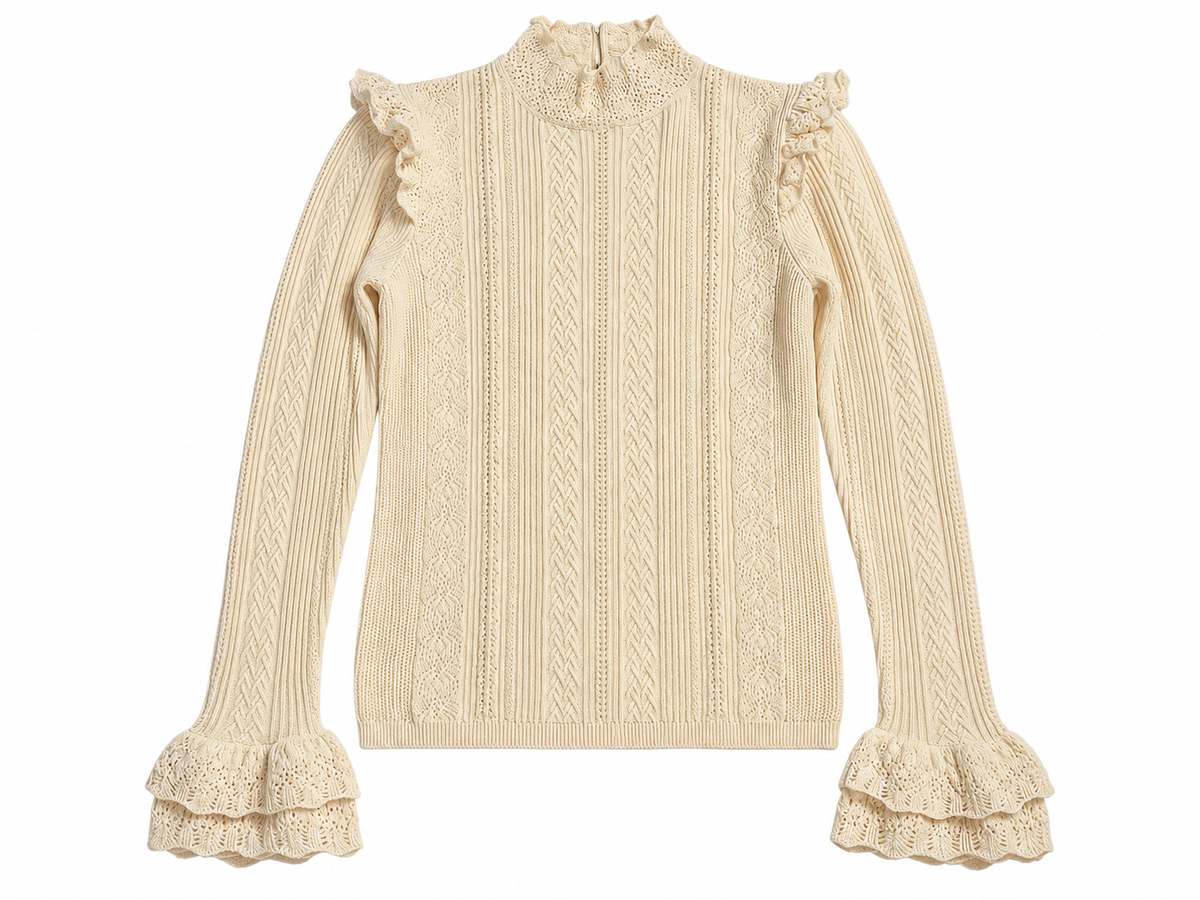 Polo Ralph Lauren Women’s Cream Cable Knit Ruffle Pullover – Size M ladies