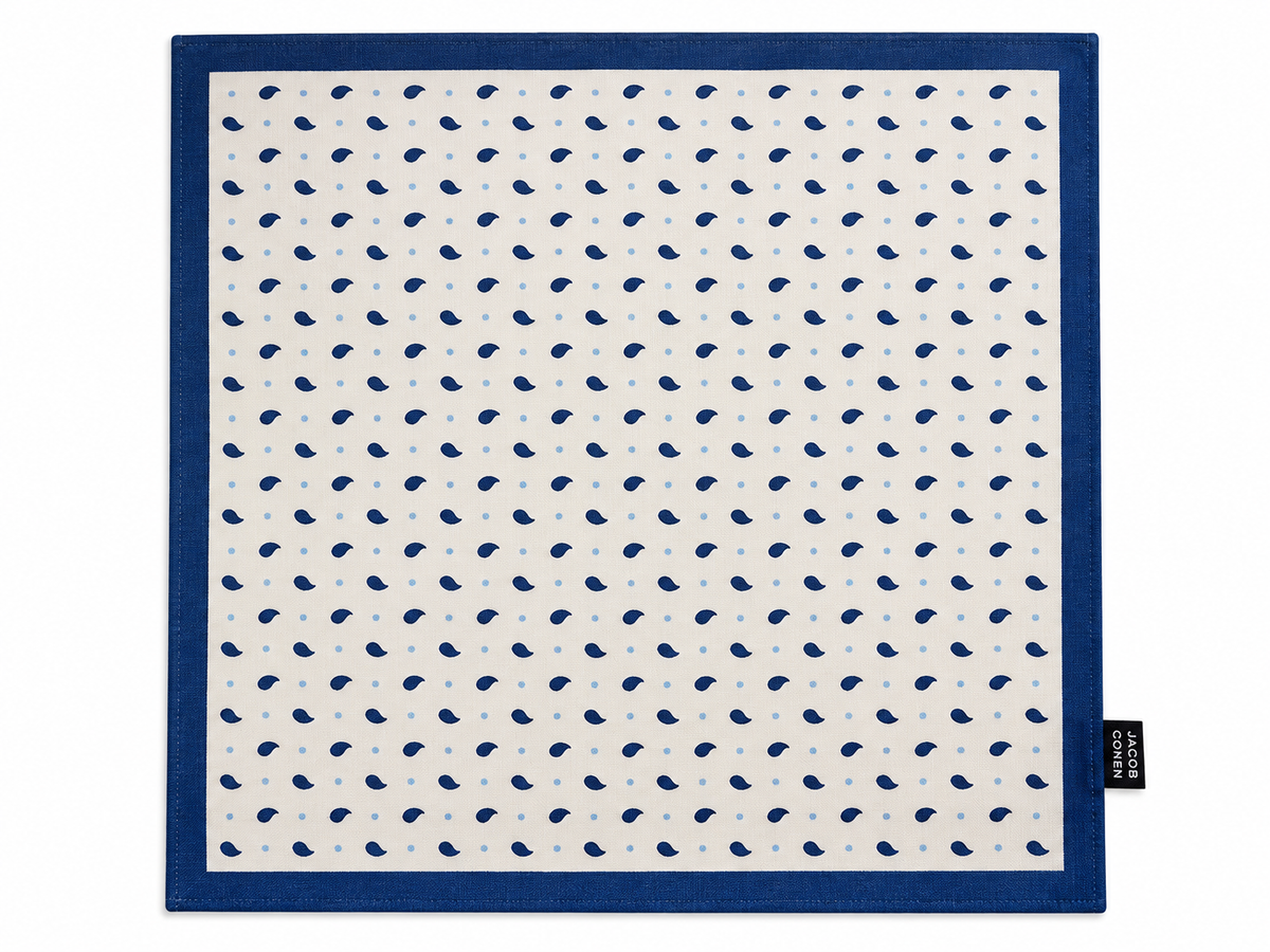 Men’s set of 2 100% Linen Pocket Square – Cream & Blue Paisley men