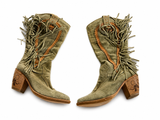 El Vaquero Kate Suede Fringe Khaki Cowboy Western Boots size 39 ladies