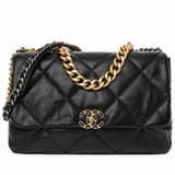Chanel 19 Maxi Flap Bag – Black Lambskin Leather Handbag ladies