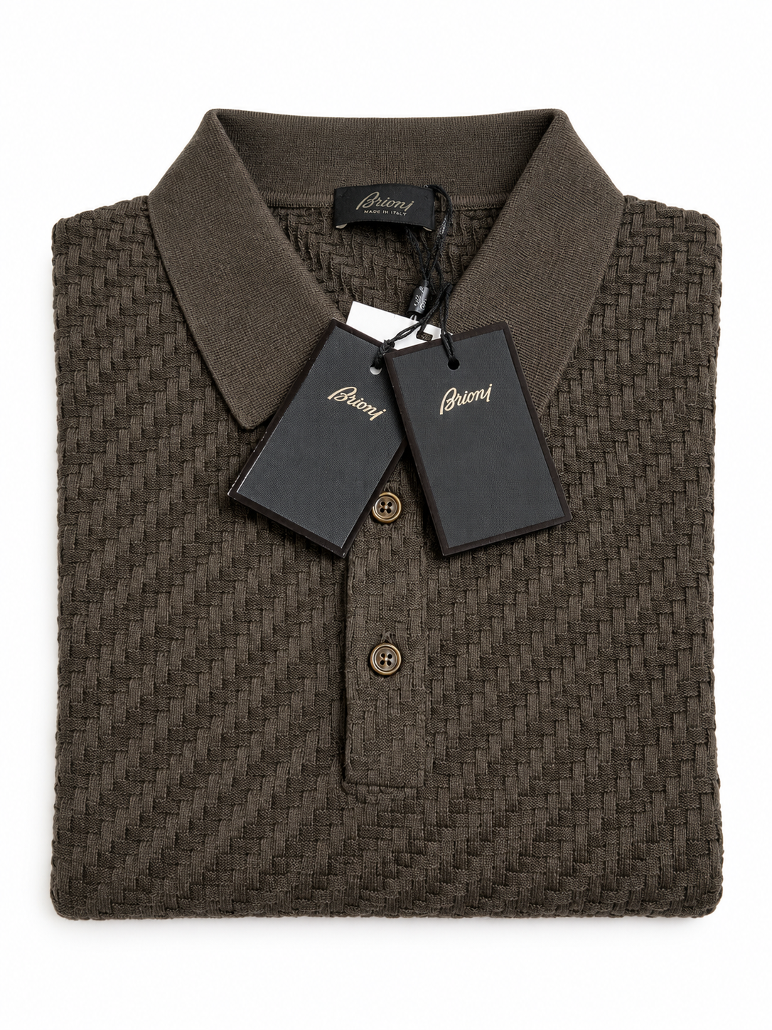 Brioni Men’s Luxury Cotton Silk Cashmere Woven Long Sleeve Polo Sweater – Size IT 50 / L men
