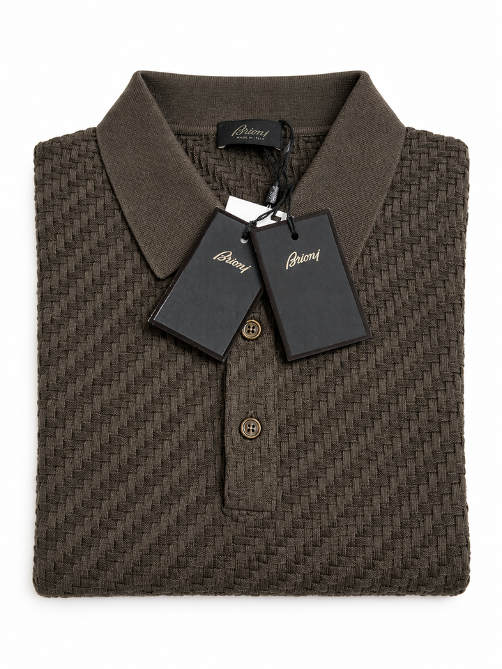 Brioni Men’s Luxury Cotton Silk Cashmere Woven Long Sleeve Polo Sweater – Size IT 50 / L men