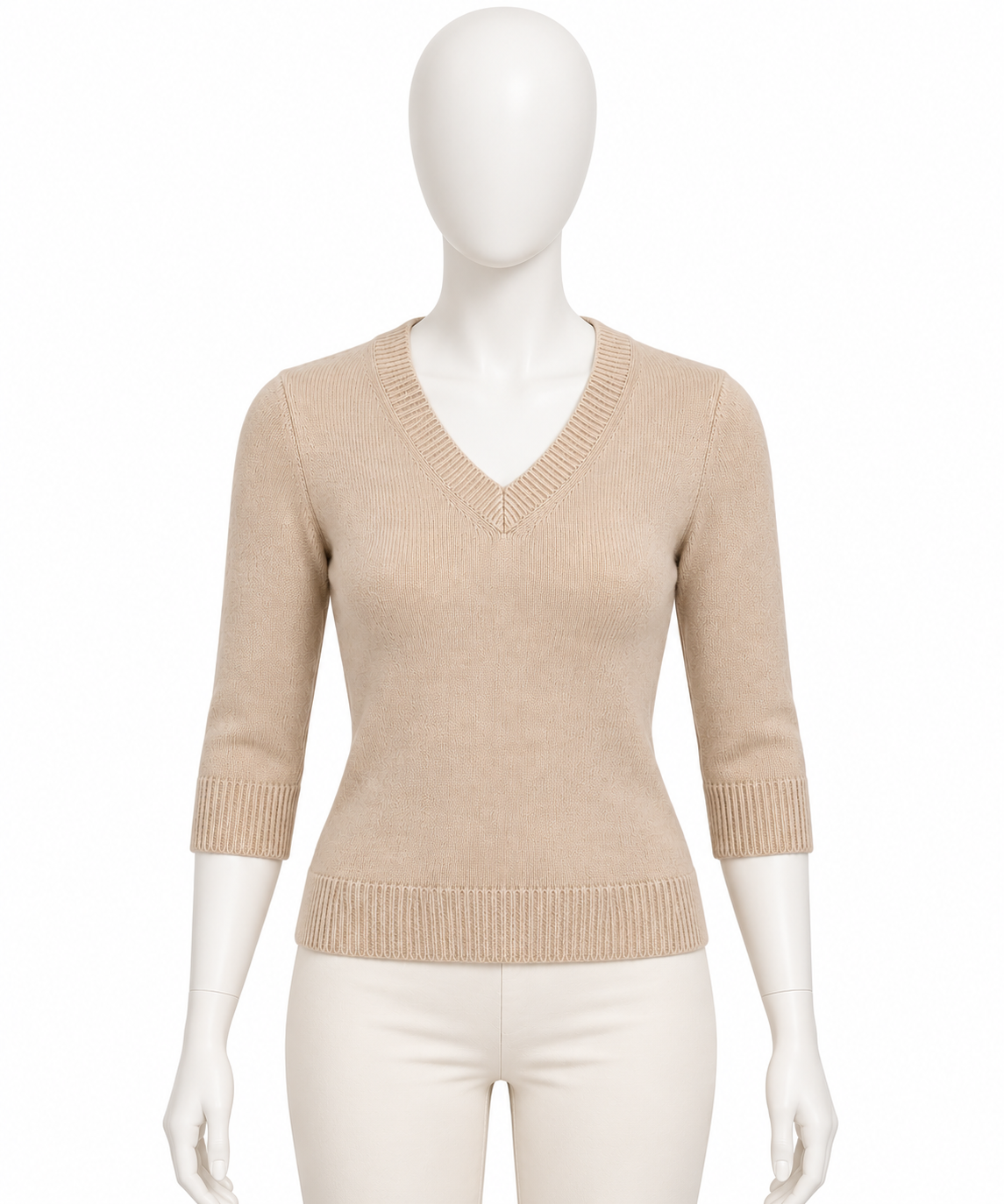 Women’s Beige Cashmere Feel V-Neck Pullover – Size XS/S ladies