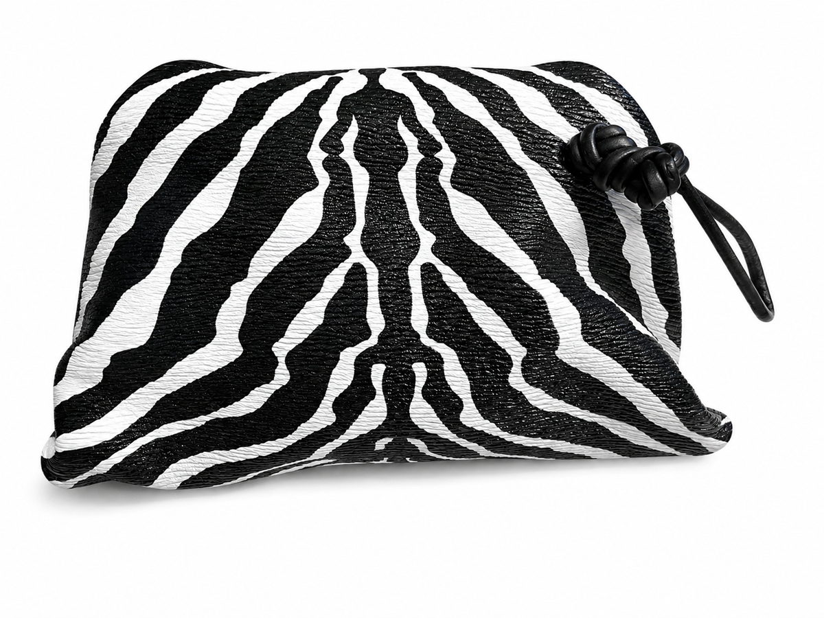 Bottega Veneta Nappa BV Trine Clutch Zebra Black White Lambskin Leather ladies