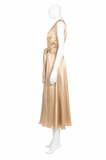 Brunello Cucinelli Champagne Silk Monili Belted Long Dress Size L large ladies