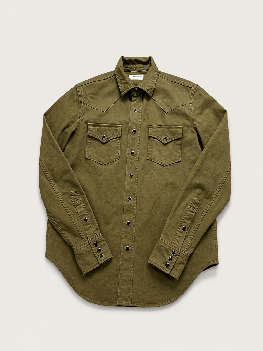 Saint Laurent Distressed Classic Stonewashed Denim Western Shirt – Khaki – Medium men