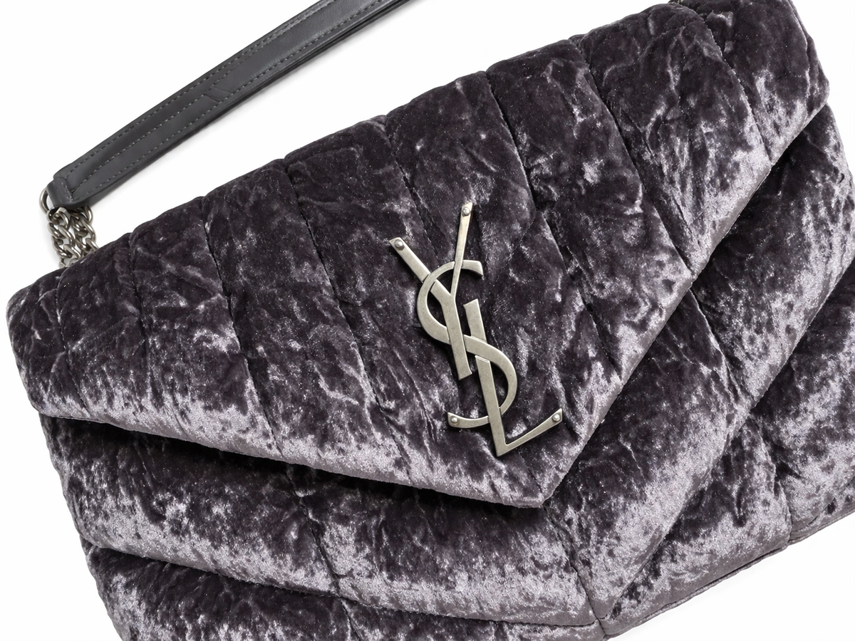 SAINT LAURENT YSL Loulou Puffer Crushed-Velvet Shoulder Bag Handbag ladies